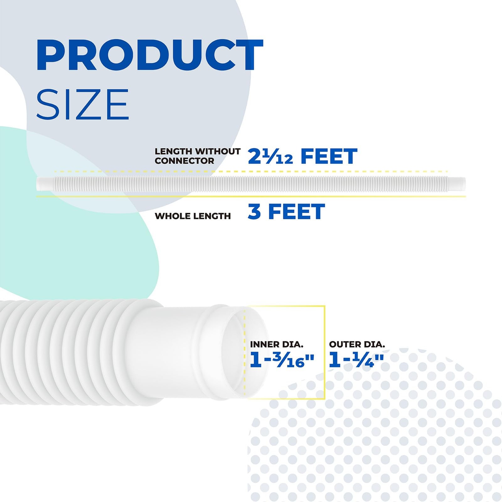 ANTOBLE 1.25 Inch 3ft Pool Hose for Intex, Swimming Pump White