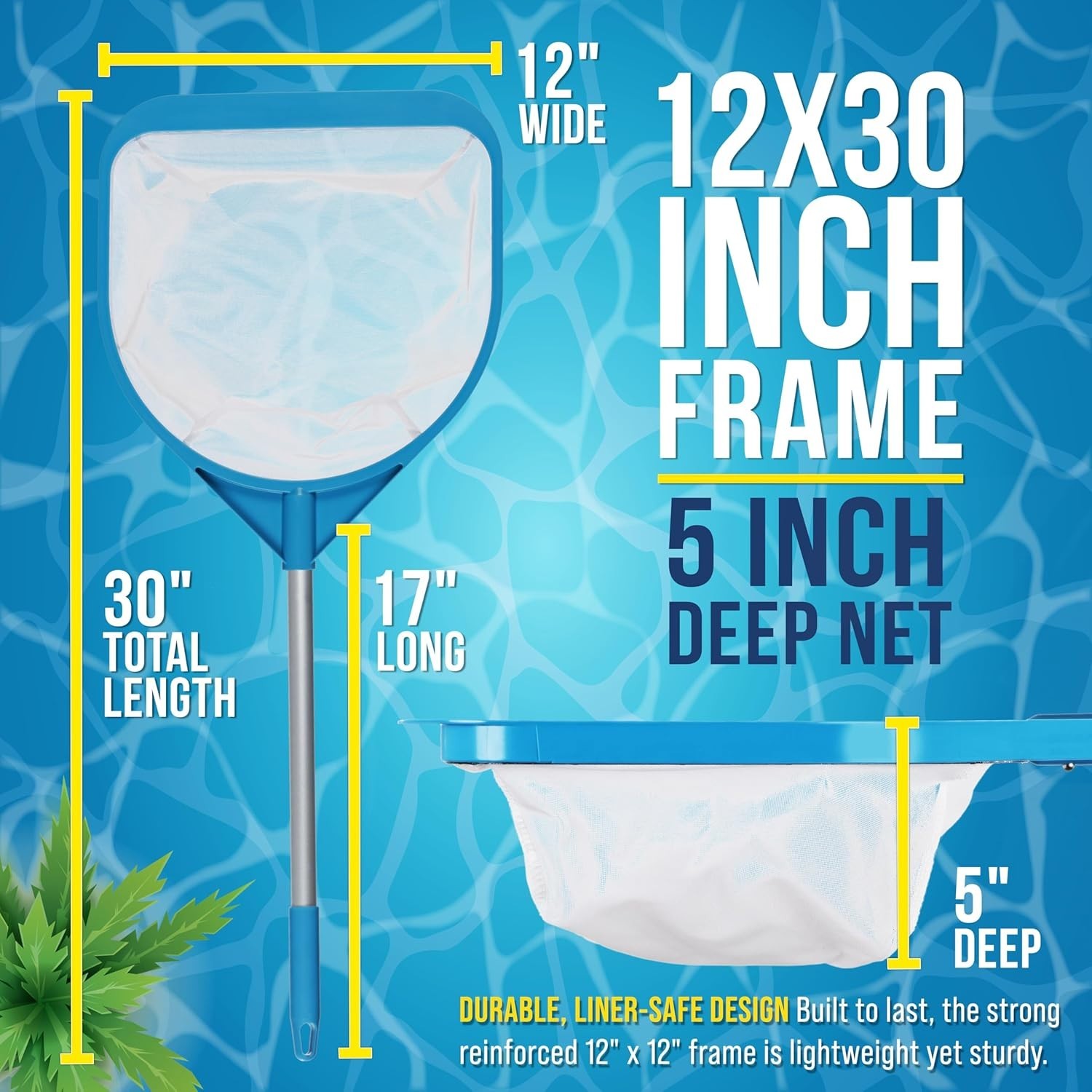 12×30 Ultra Fine Pool Skimmer Net Leaf Scoop w/ Handle Spa Hot Tub Pool