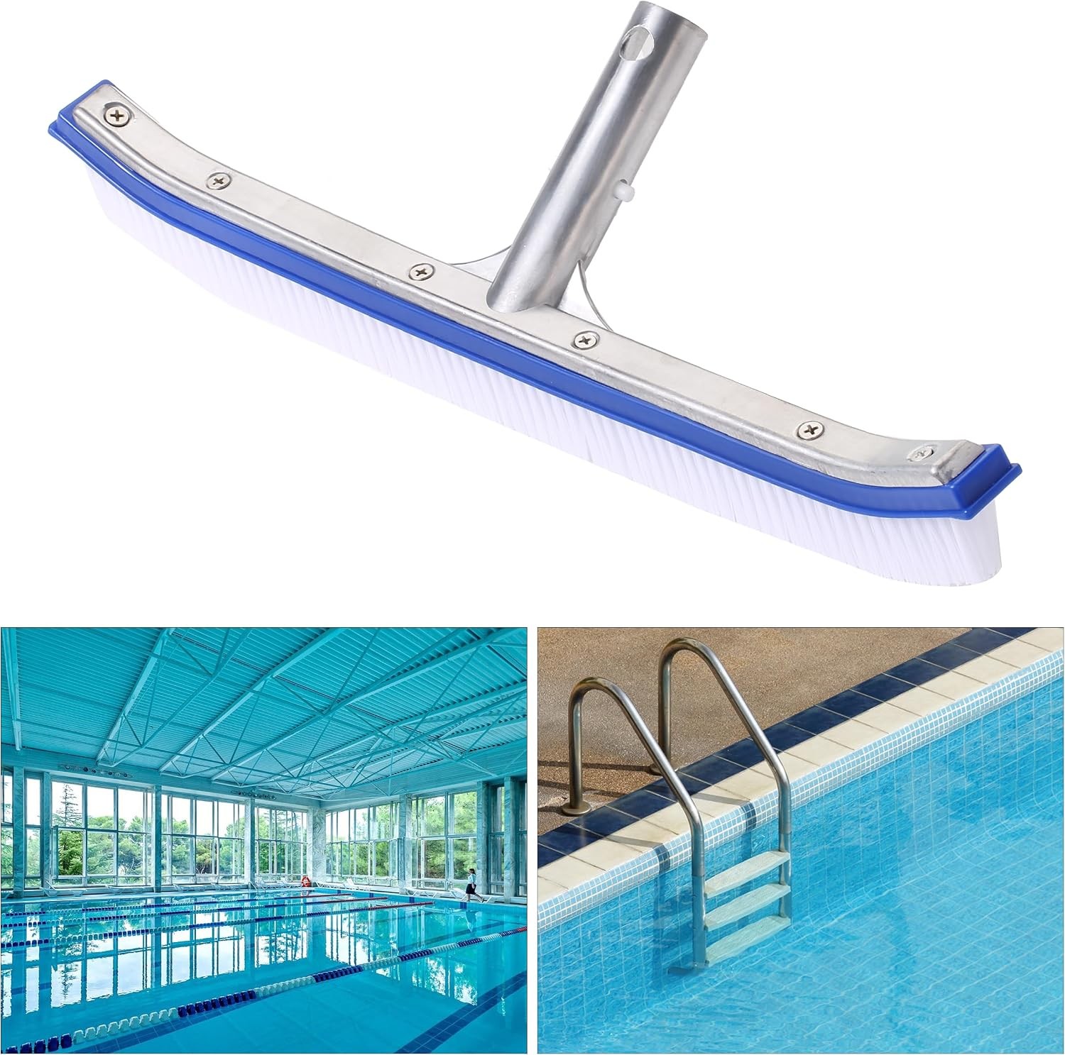 UNCO Aluminium Pool Brush Head – 17.3 in, Wall & Tile Brush, Nylon Bristles for