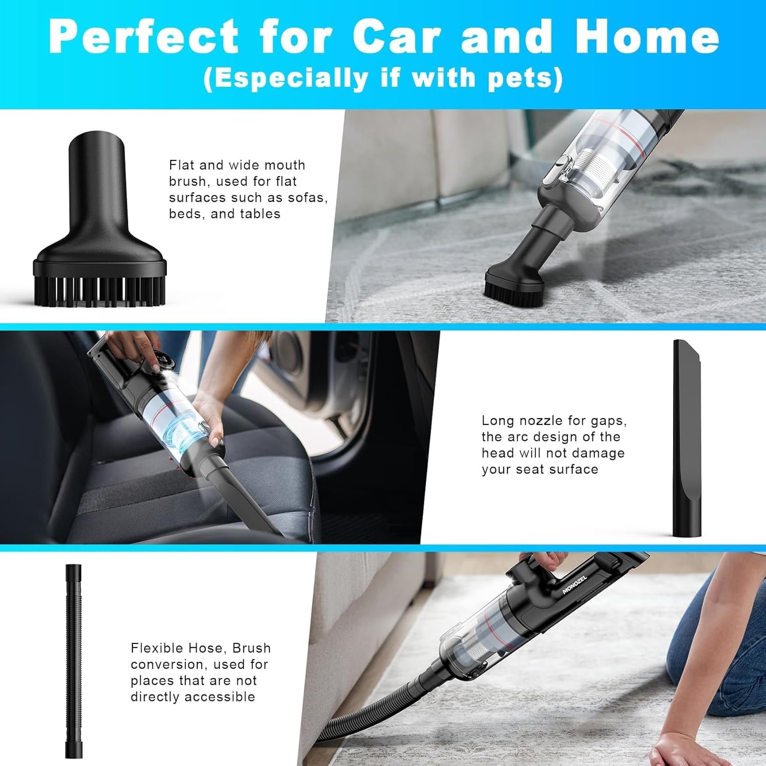 Handheld Vacuum Cordless – Car Vacuum Cleaner with Brushless Motor, Fast Charge,