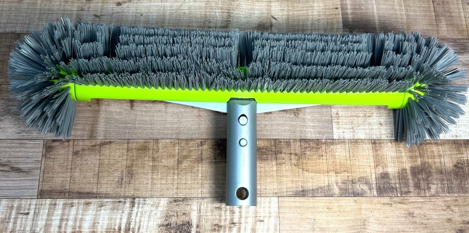Large Pool Heavy-Duty Floor & Corner Brush With Gray Bristles & Green Handle