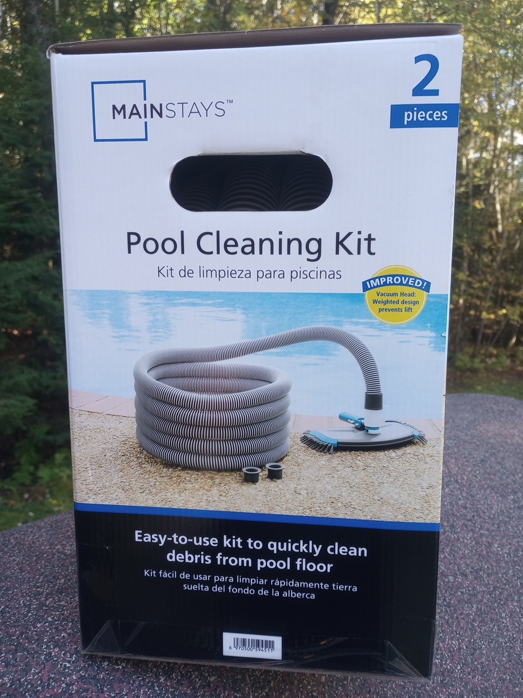 Mainstays Pool Vacuum Kit 2-Piece 25ft UV-Resistant Hose+Swivel Head 1.25&Prime;/1.5&Prime;