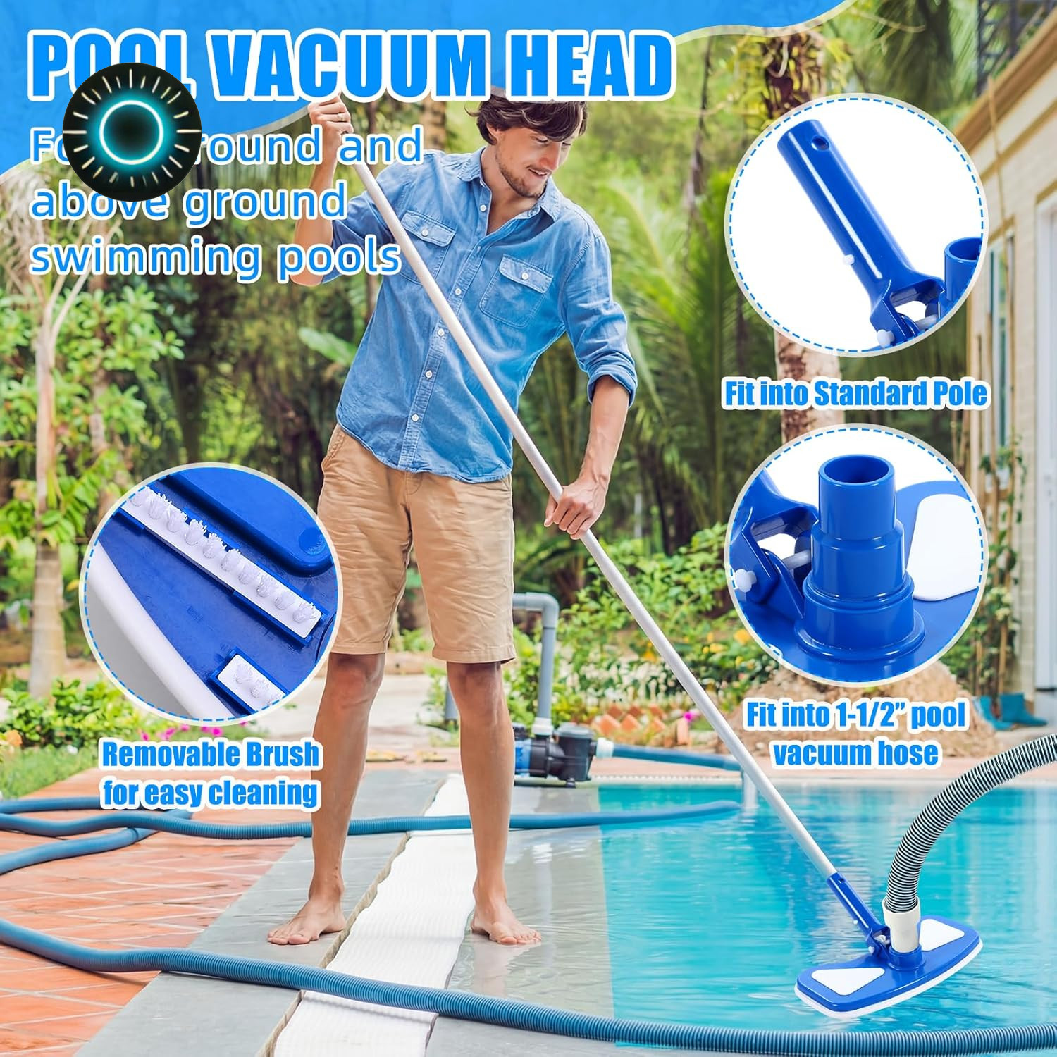 4 Pcs Swimming Pool Vacuum Kits 11.8&Prime; Vacuum Head with 1-1/2&Prime; X 29.5 Ft Hoses 1