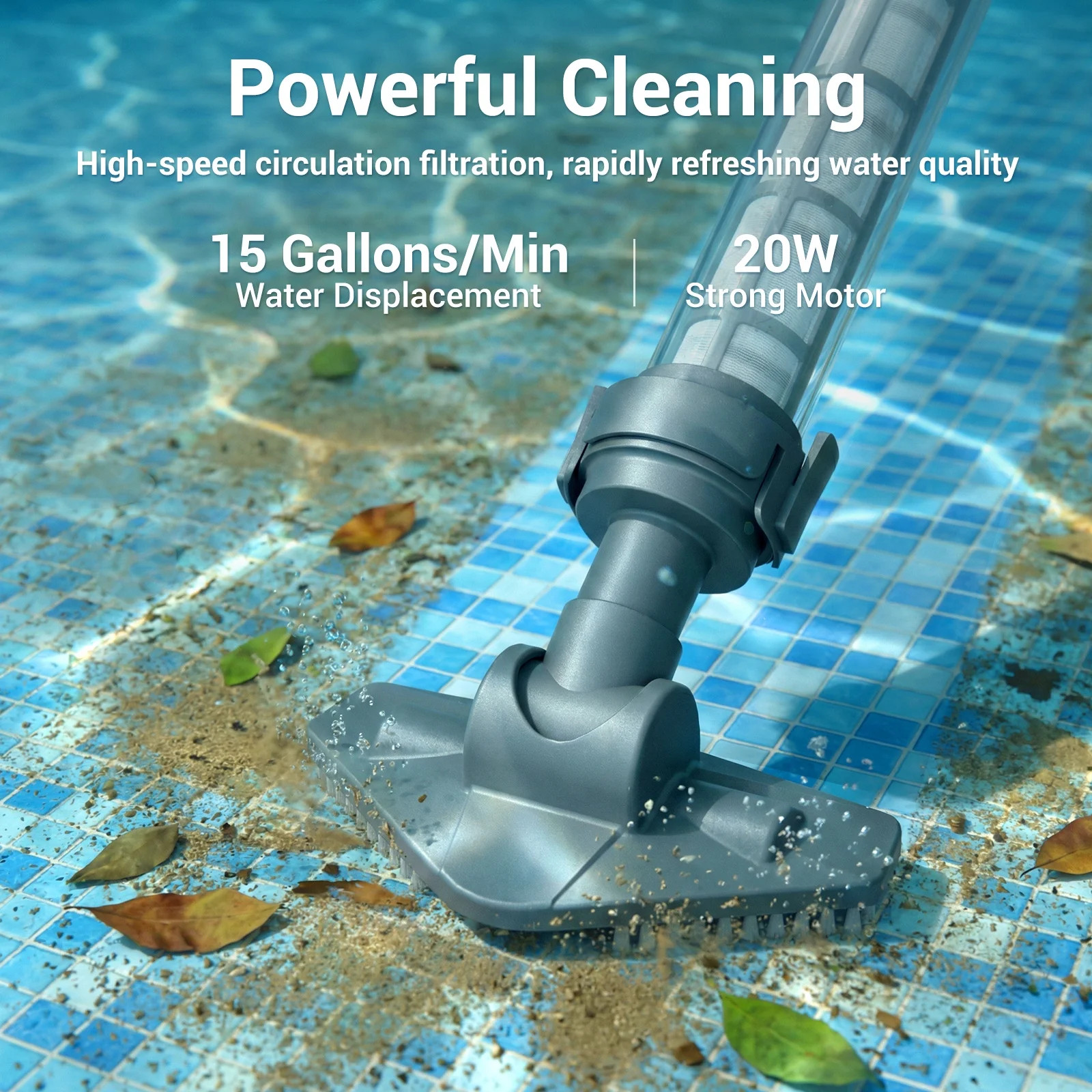 Cordless Pool Vacuum, Handheld Pool Vacuum with Running Time up to 60-Minutes fo