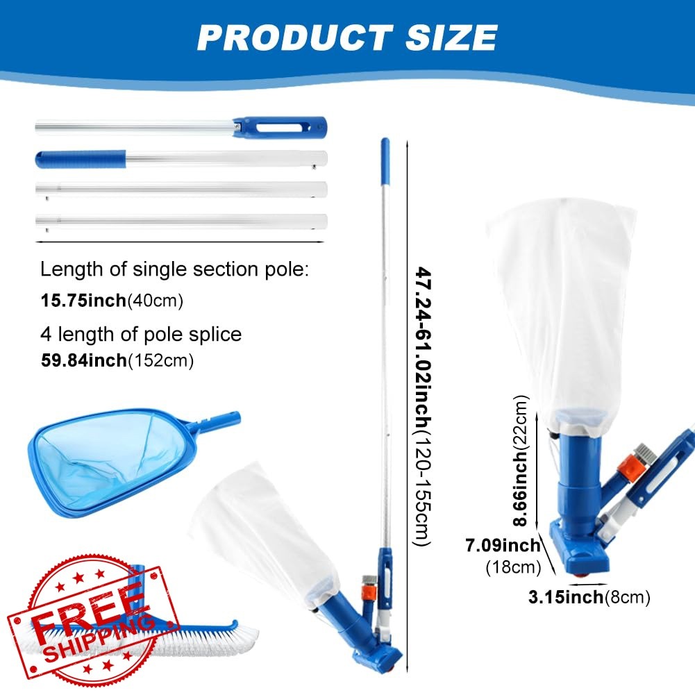 Lovarisse Pool Cleaning Kit Spa Jet Vacuum Net Brush Pole