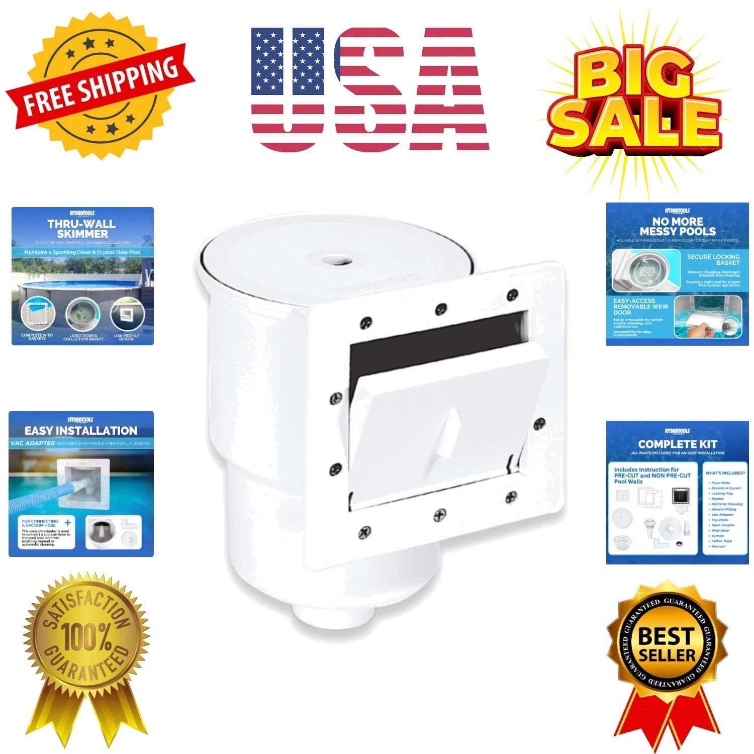 HYDROTOOLS Standard ABS Thru-Wall Skimmer Kit, White – Includes Return Fittin…