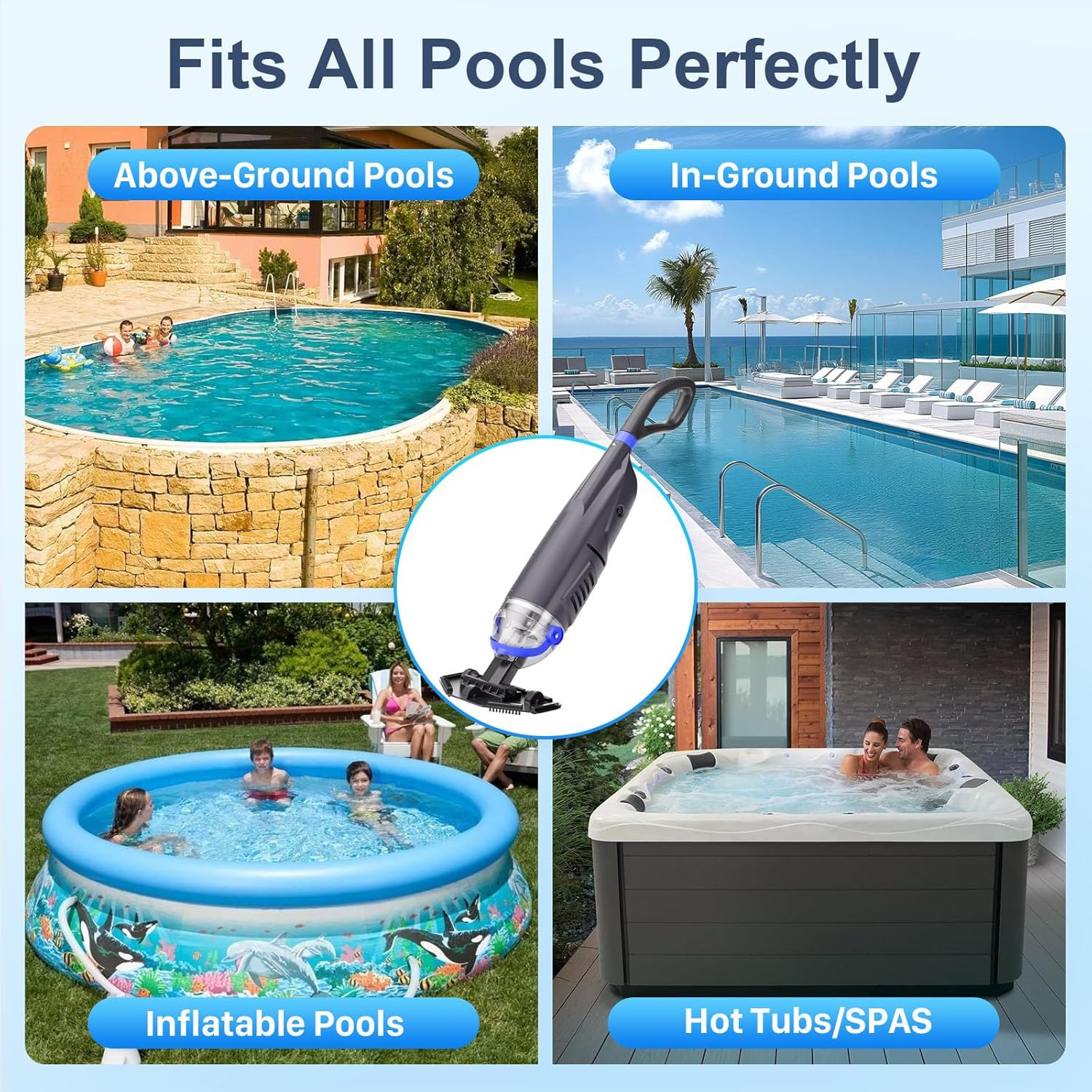 Upgraded Cordless Pool Vacuum with Telescopic Pole, 60 Min Powerful Suction & La