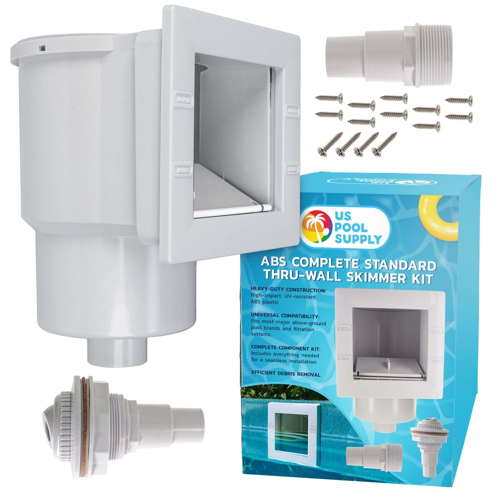 Above Ground Pool Skimmer Kit – Thru-Wall, ABS, Complete Set, Return Fitting, Le