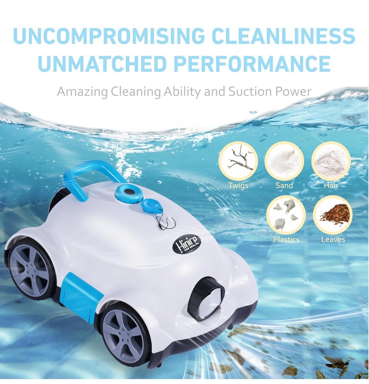 Cordless Robotic Pool Cleaner,Automatic Pool Vacuum Robot up to 2153 sq ft White
