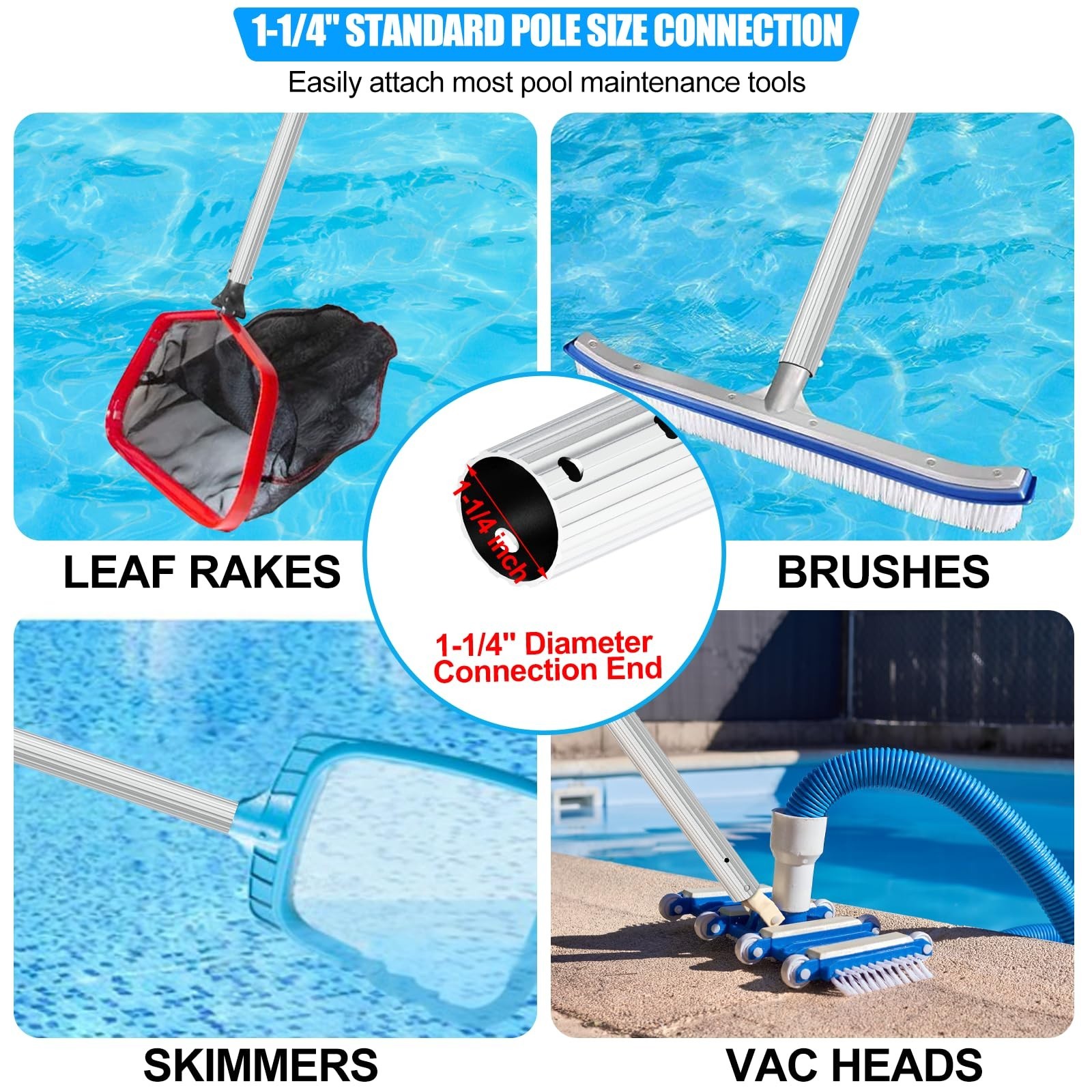 16.5ft Telescopic Pool Cleaning Pole – Adjustable Heavy Duty Aluminum Skimmer Ra