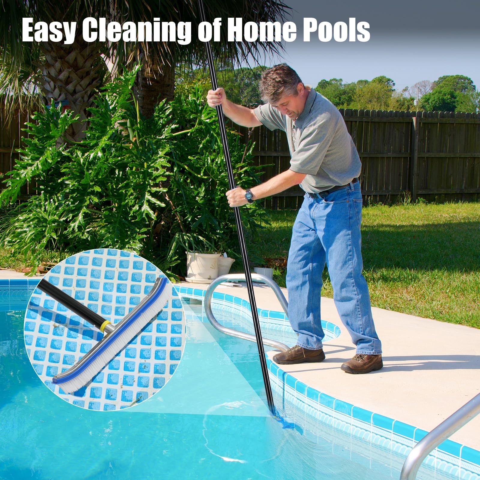 Heavy Duty 6FT Pool Brush – 2-in-1 Pool Scrubber with Aluminum Frame & Nylon …