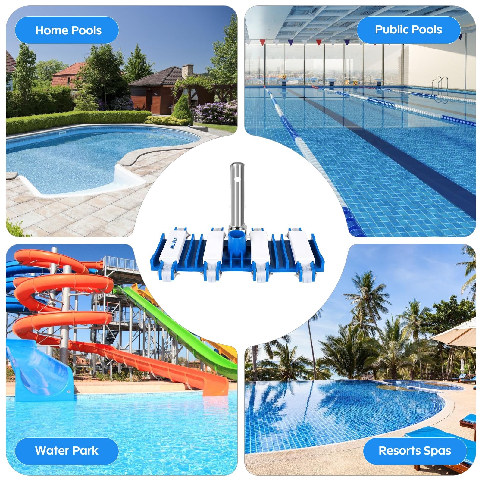 Manual Pool Vacuum Head with Wheels for Inground & Above Ground Pools