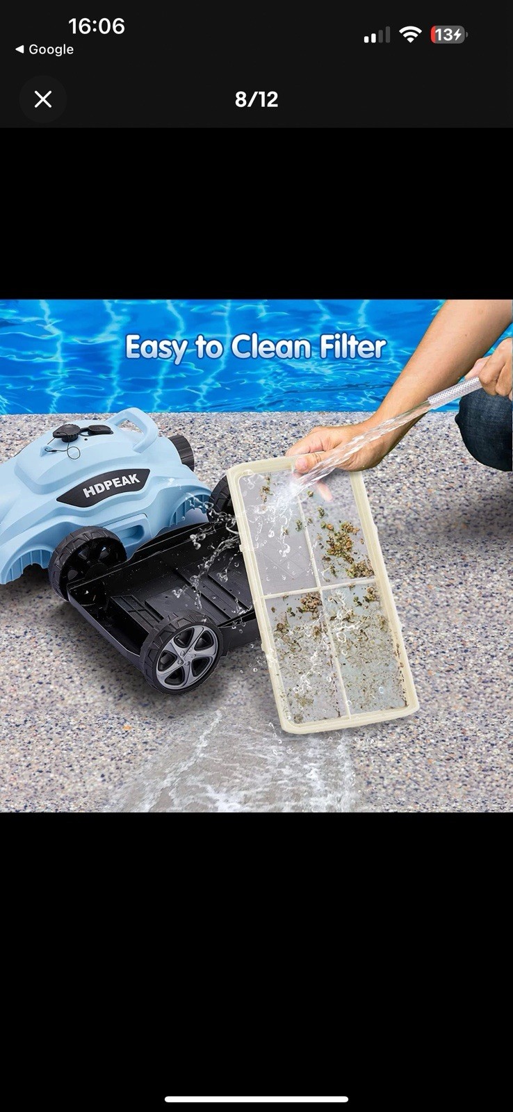 Robotic Pool Cleaner 110 Mins Auto-Parking Rechargeable Automatic 50 Feet Blue