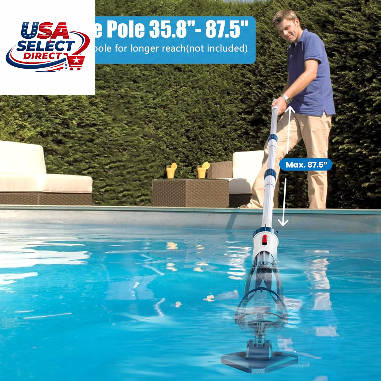 Handheld Pool Vacuum with Telescopic Pole, Rechargeable, 60 Min Run Time
