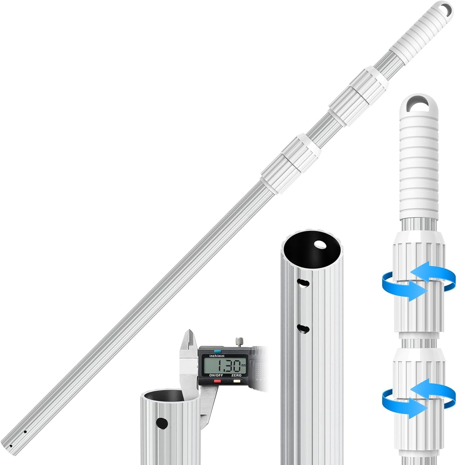 Professional 15 Foot Swimming Pool Pole Telescopic Aluminum Fits Pool Net