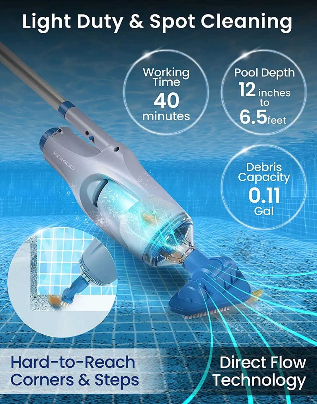 Rechargeable Pool Vacuum: Cordless XTROVAC 110 – Lasts 40 Mins – Ideal for Pools