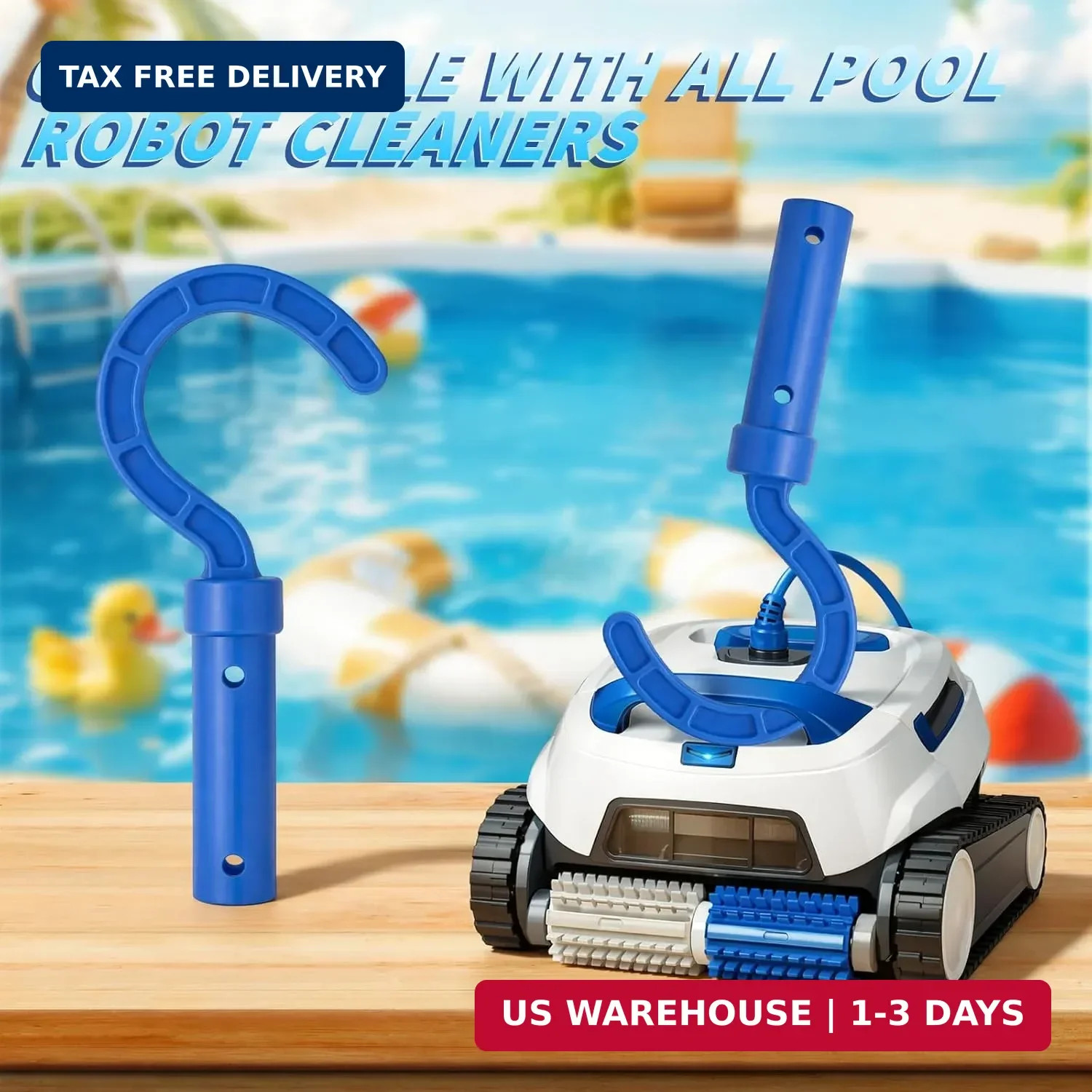 Hushee Hook for All Robotic Pool Cleaner with 45 » Telescopic Aluminum Pole Deep