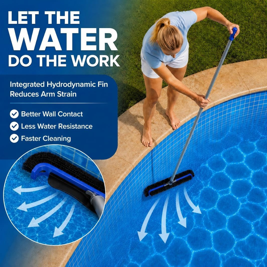 17.5&Prime; Pool Brush Head, Curved Swimming Pool Cleaning Brush with Reinforced Alumi