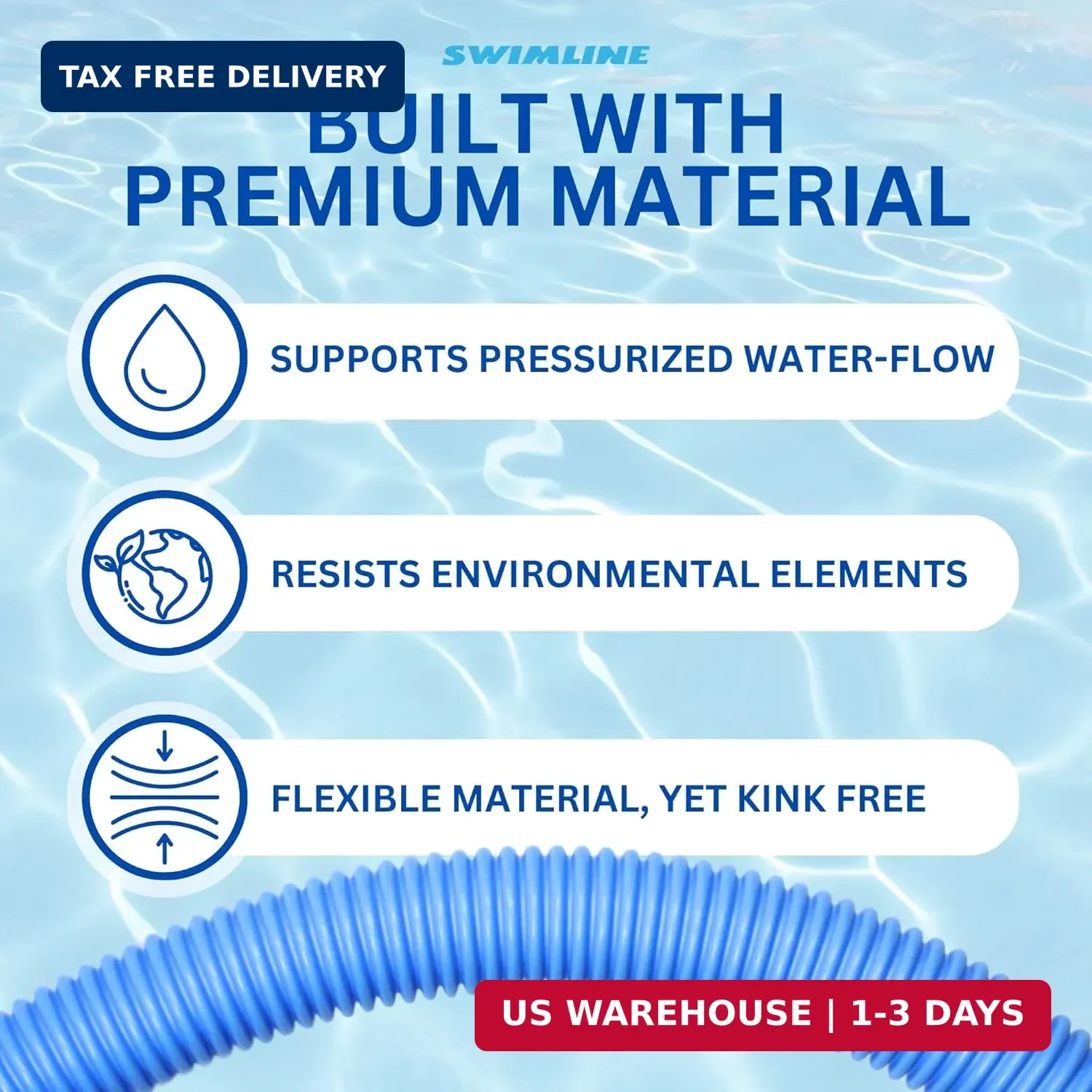 SWIMLINE HYDROTOOLS Standard Swimming Pool Vacuum Hose 1.25&Prime; X 18&prime; For Inground