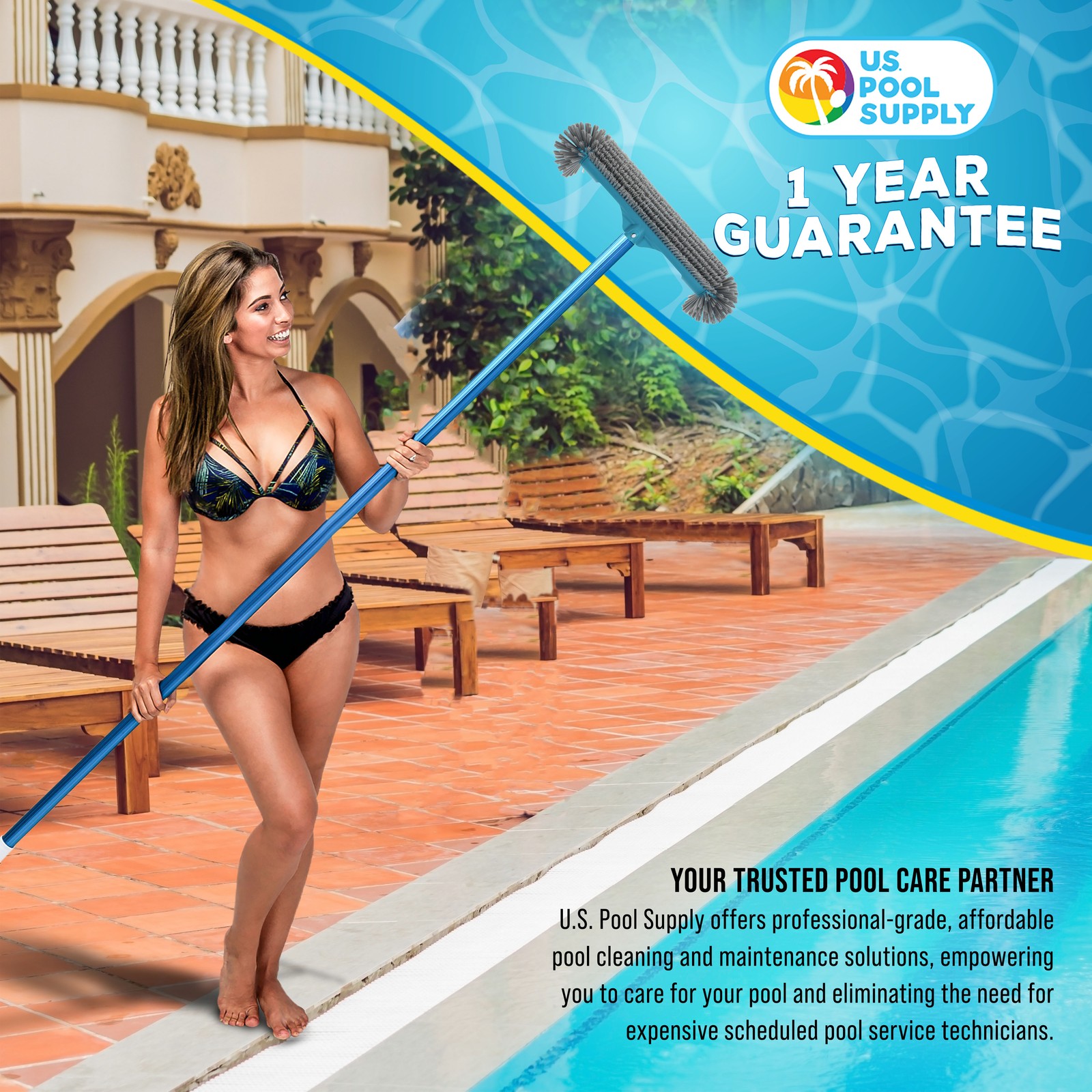 U.S. Pool Supply 18&Prime; Pool Brush Head 7 Row Bristles Inground Above Ground