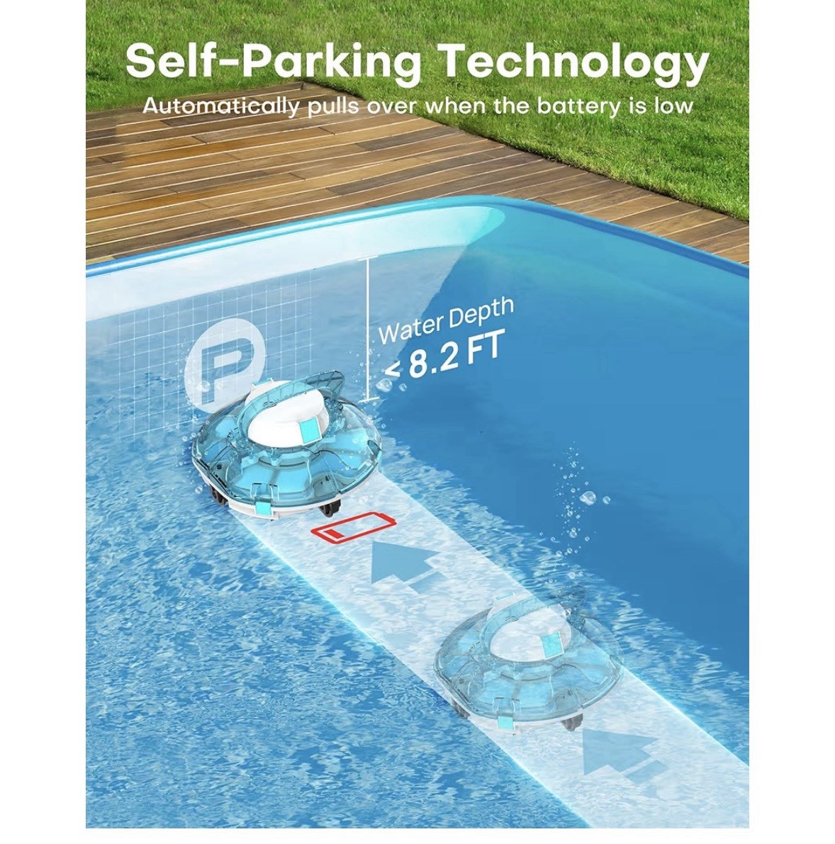 (2025 Upgrade) Cordless Robotic Pool Cleaner, Lasts 80 Min, Transparent Blue