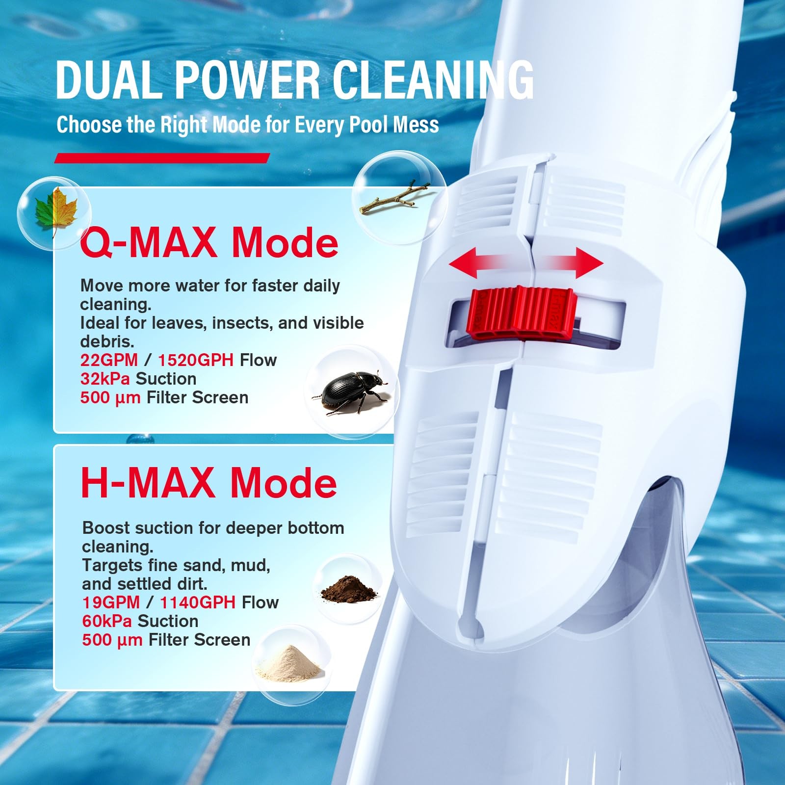 2026 Upgraded Cordless Pool Vacuum for Above Ground Pools, Dual Modes BLUE