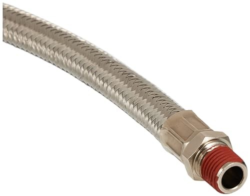 92804 18&Prime; Steel Braided Leader 18&Prime; No Check Valve Stainless 1/4&Prime; M to 1/4&Prime; M