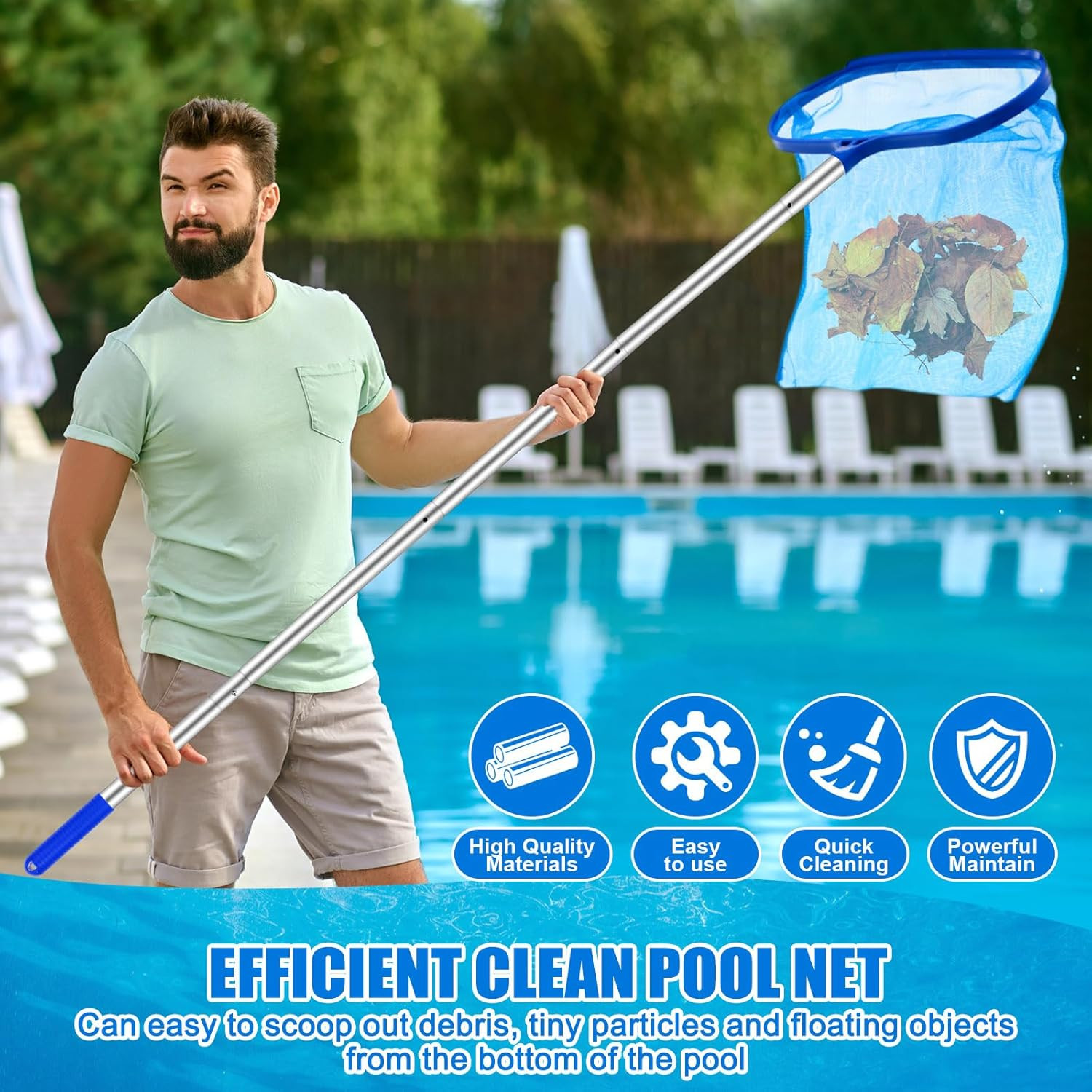 5 Pack Deluxe Swimming Pool Cleaning Kit with Vacuum, Brushes, and Nets