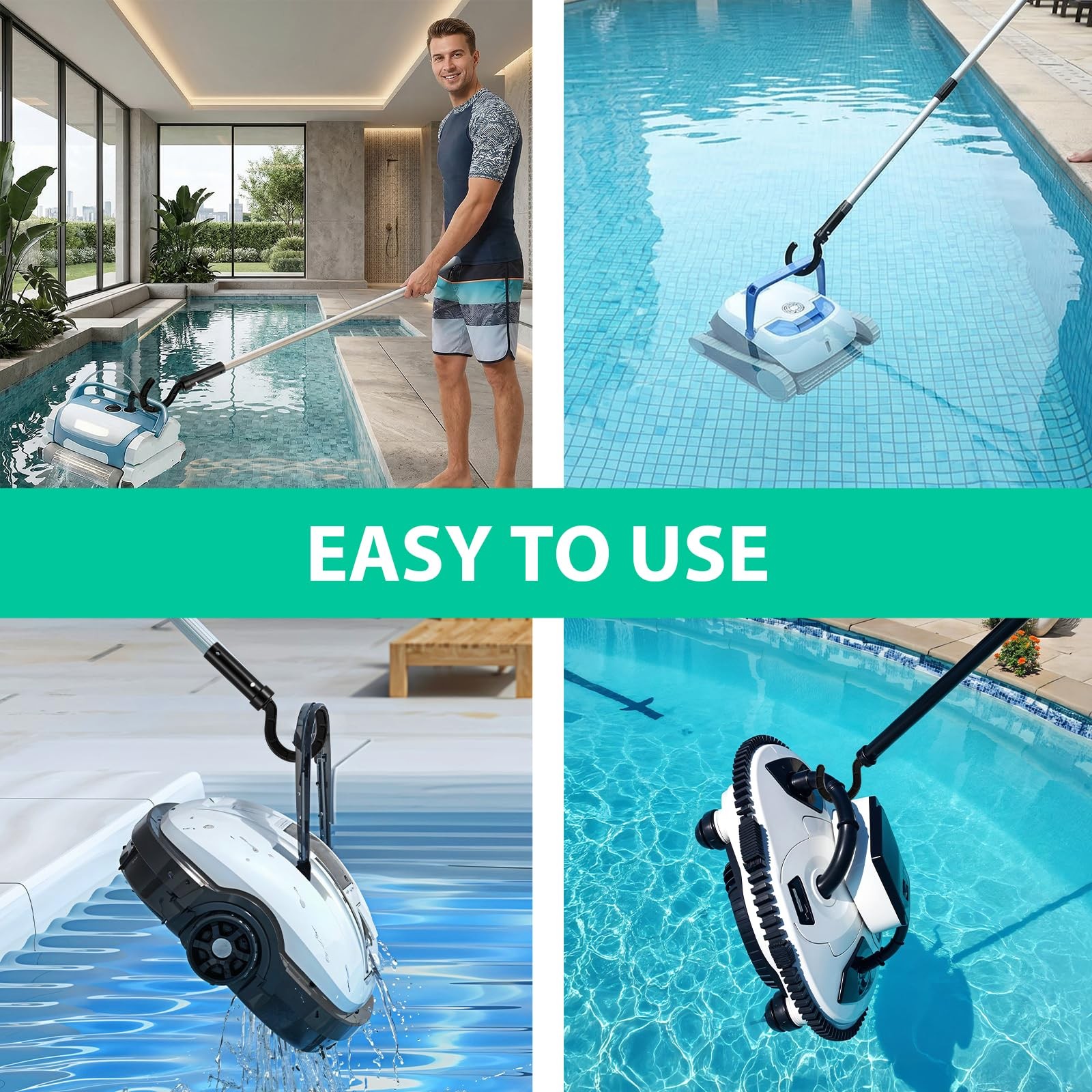 Grevosea Pool Robot Retrieval Hook for All Robotic Cleaners, Universal Black