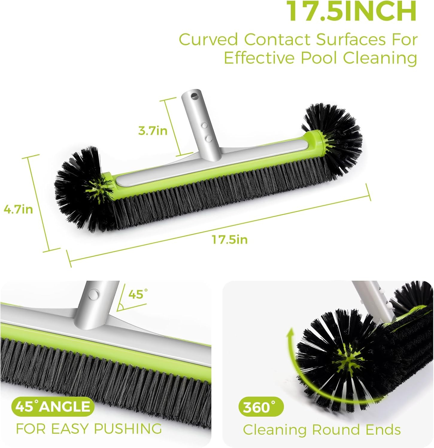 Pool Brush Head with round Ends,Heavy Duty Pool Brushes for Cleaning