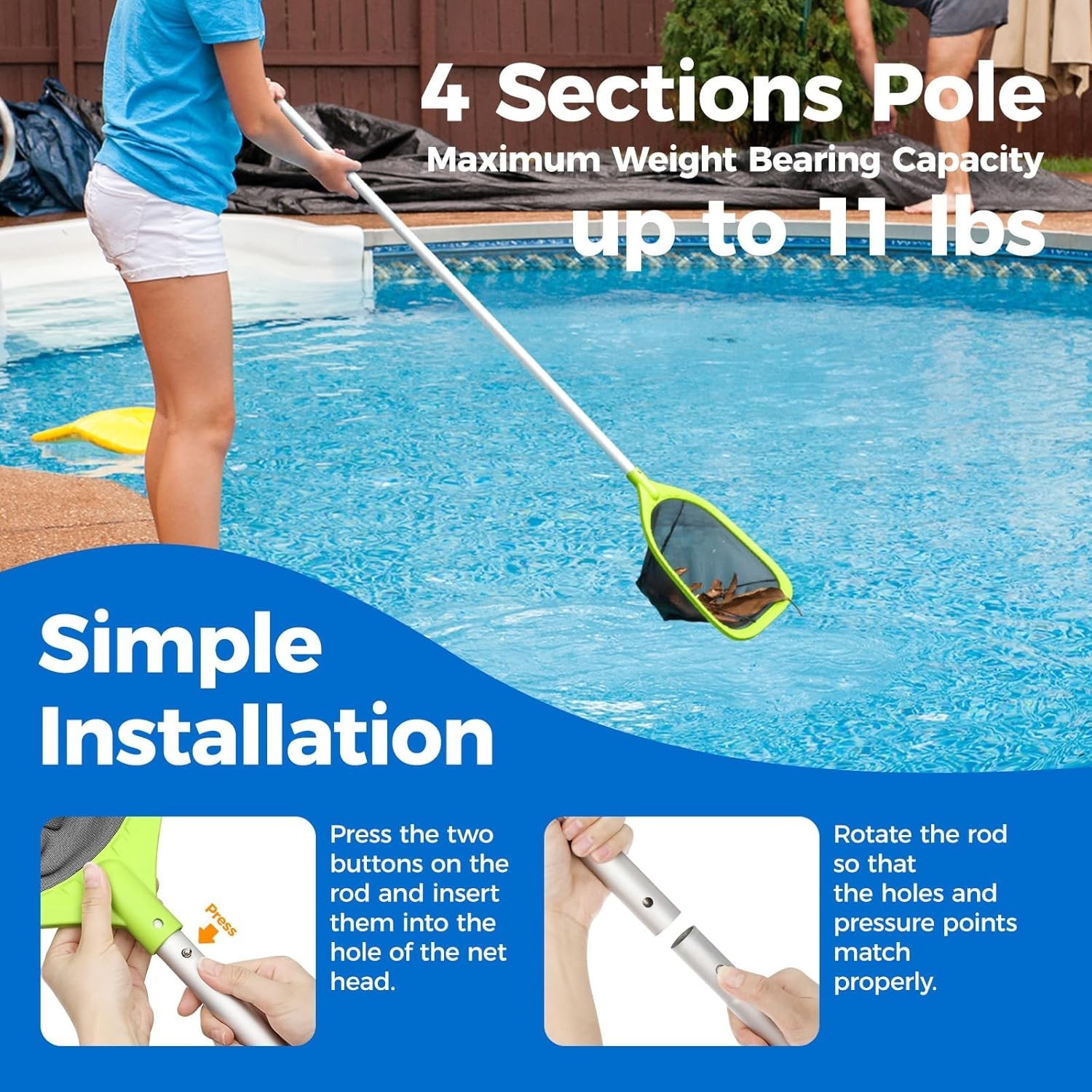Swimming Pool Skimmer Net 57 inches, Leaf Rake Net with 4 Section Telescopic …