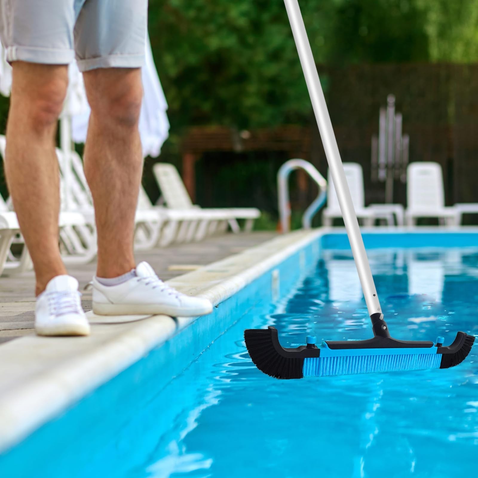 22&Prime; Extra-Wide Heavy-Duty Pool Brush with Detachable Corner Brush & Nylon Bristl