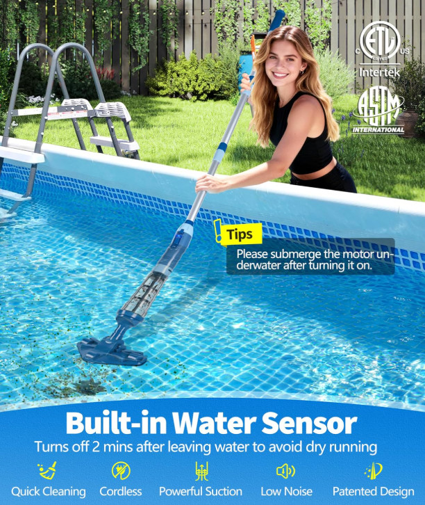 Aspiradora Spa Piscina Inalámbrica Recargable 90 Min Sensor Agua 15,8 GPM