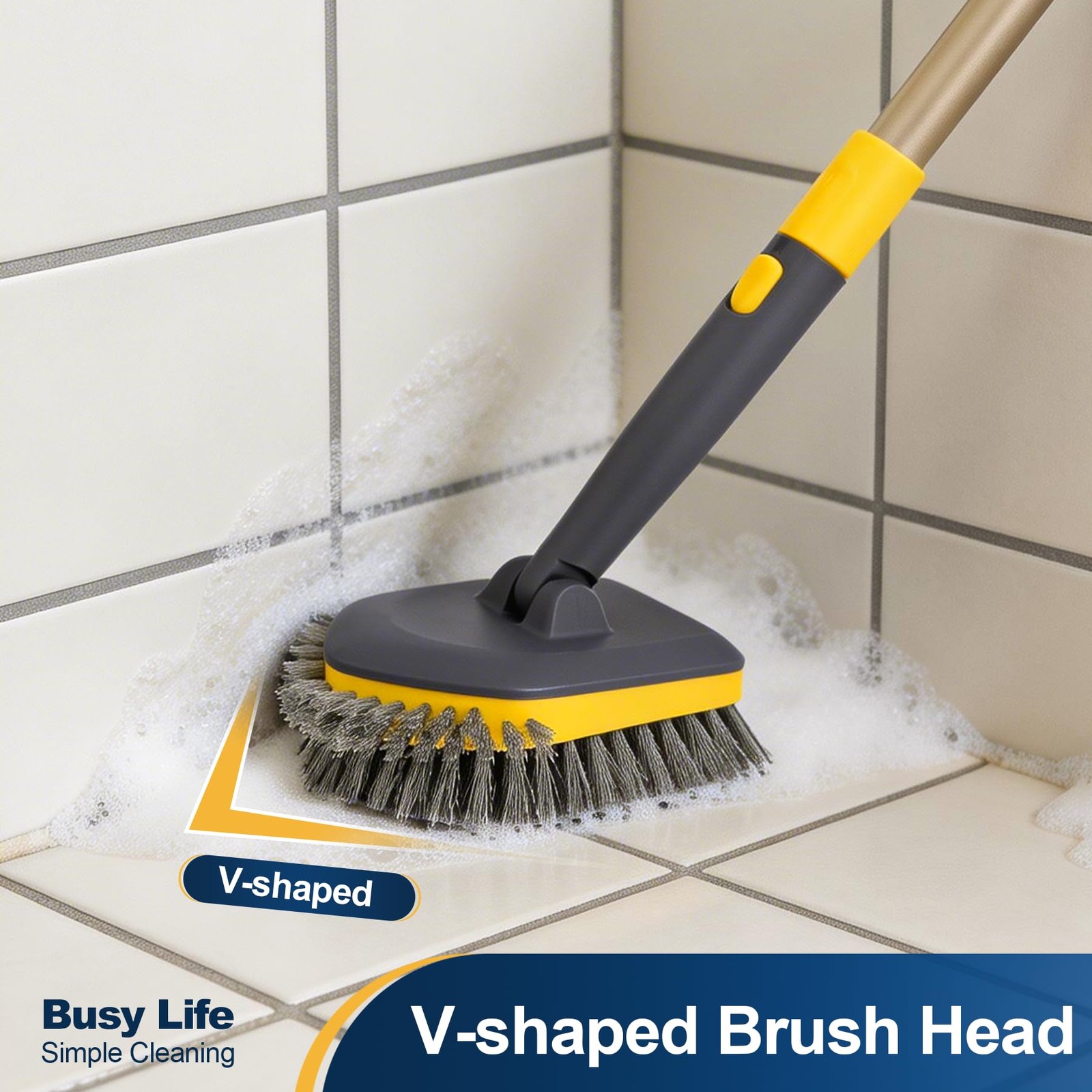 Tub Tile Scrubber Brush 2 in 1 Cleaning Brush Telescopic Pole Stiff Edge Bris…