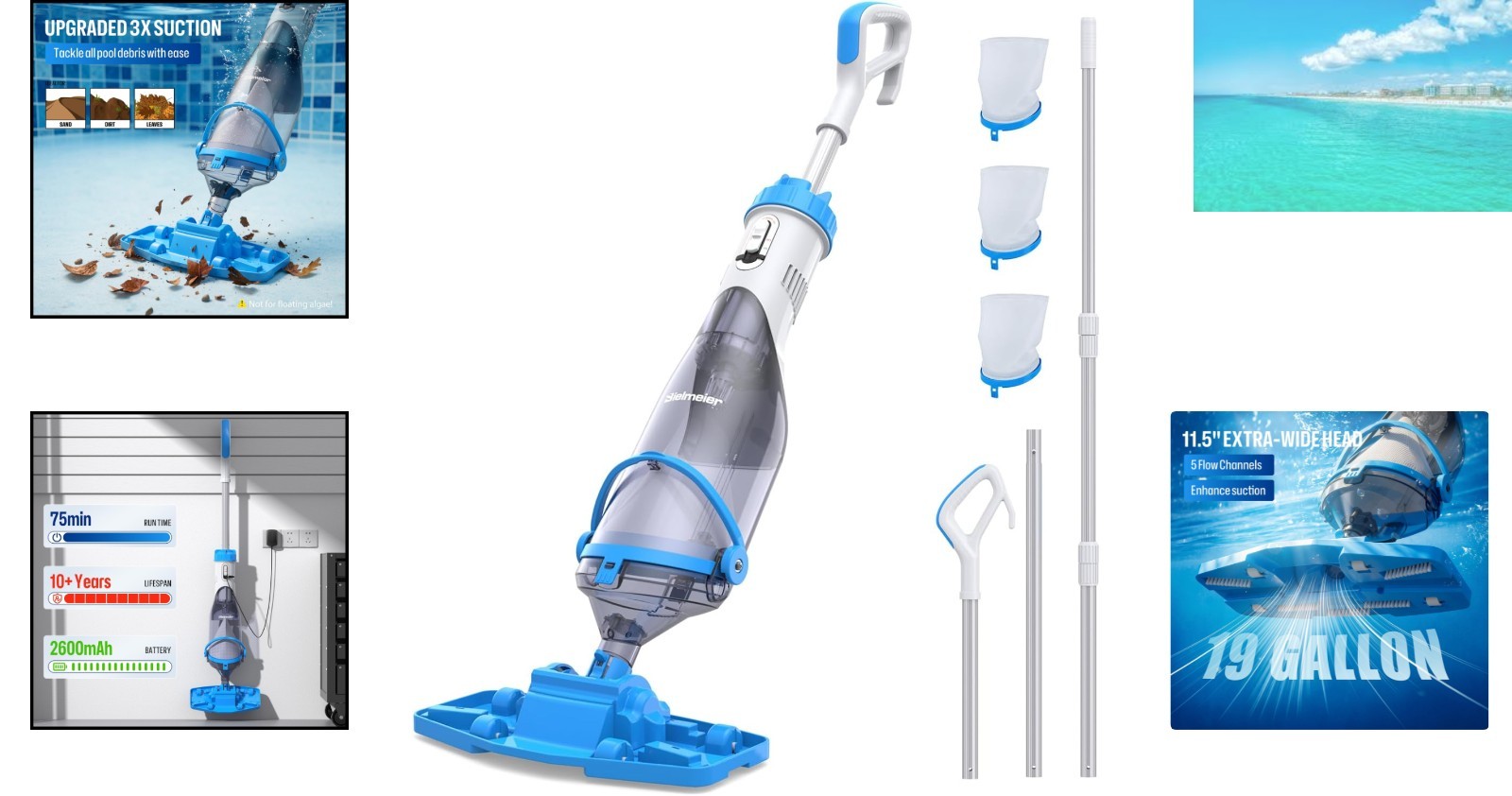 Portable and Cordless Pool Vacuum with Extending Pole for Effortless Cleaning