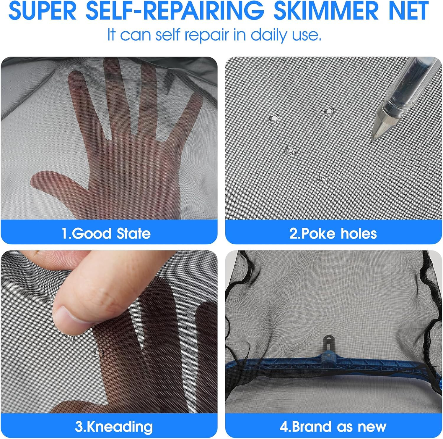 3-In-1 Pool Cleaning Kit Full Set – 18In Rounded End Pool Brush & Ergonomic Pool