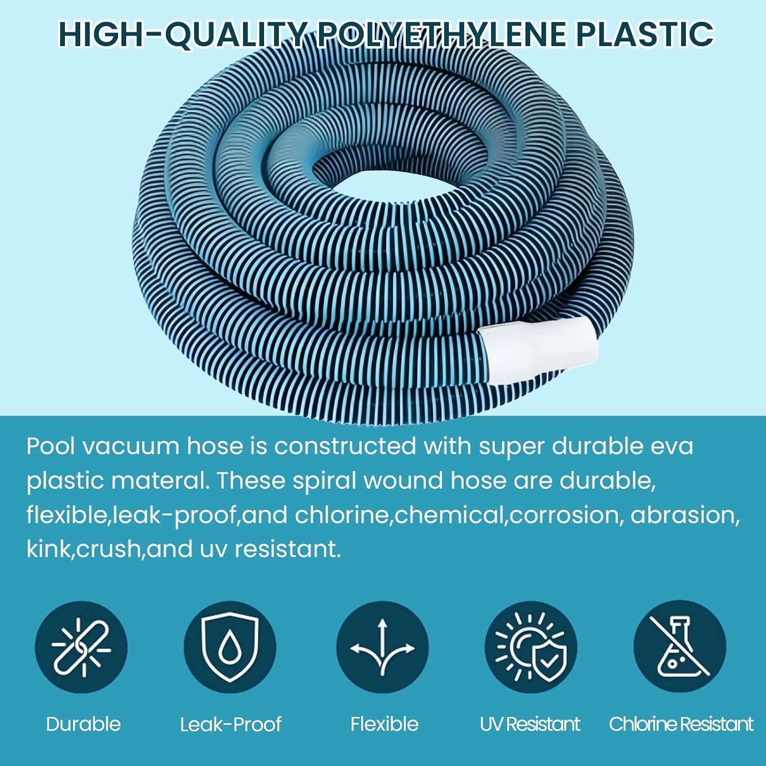 1.5-Inch x 30-Feet Pool Vacuum Hose with Adjustable Head for All Pool Types