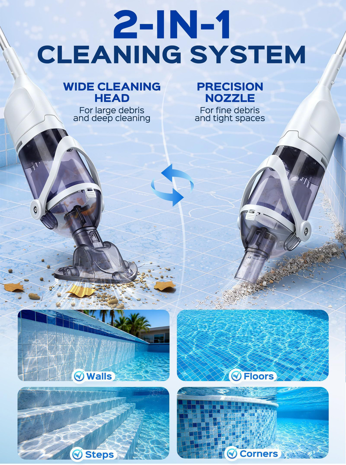 Grelawner Cordless Handheld Pool Vacuum for Above Ground Pool, White