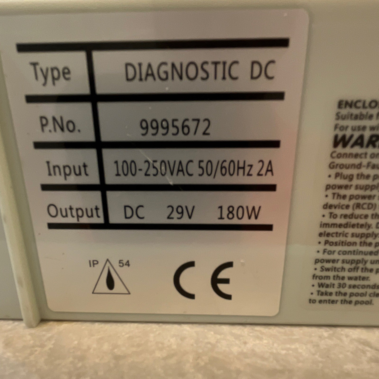 Maytronics Power Supply 9995672 100-250VAC 29V 180W Pool Robot – Tested