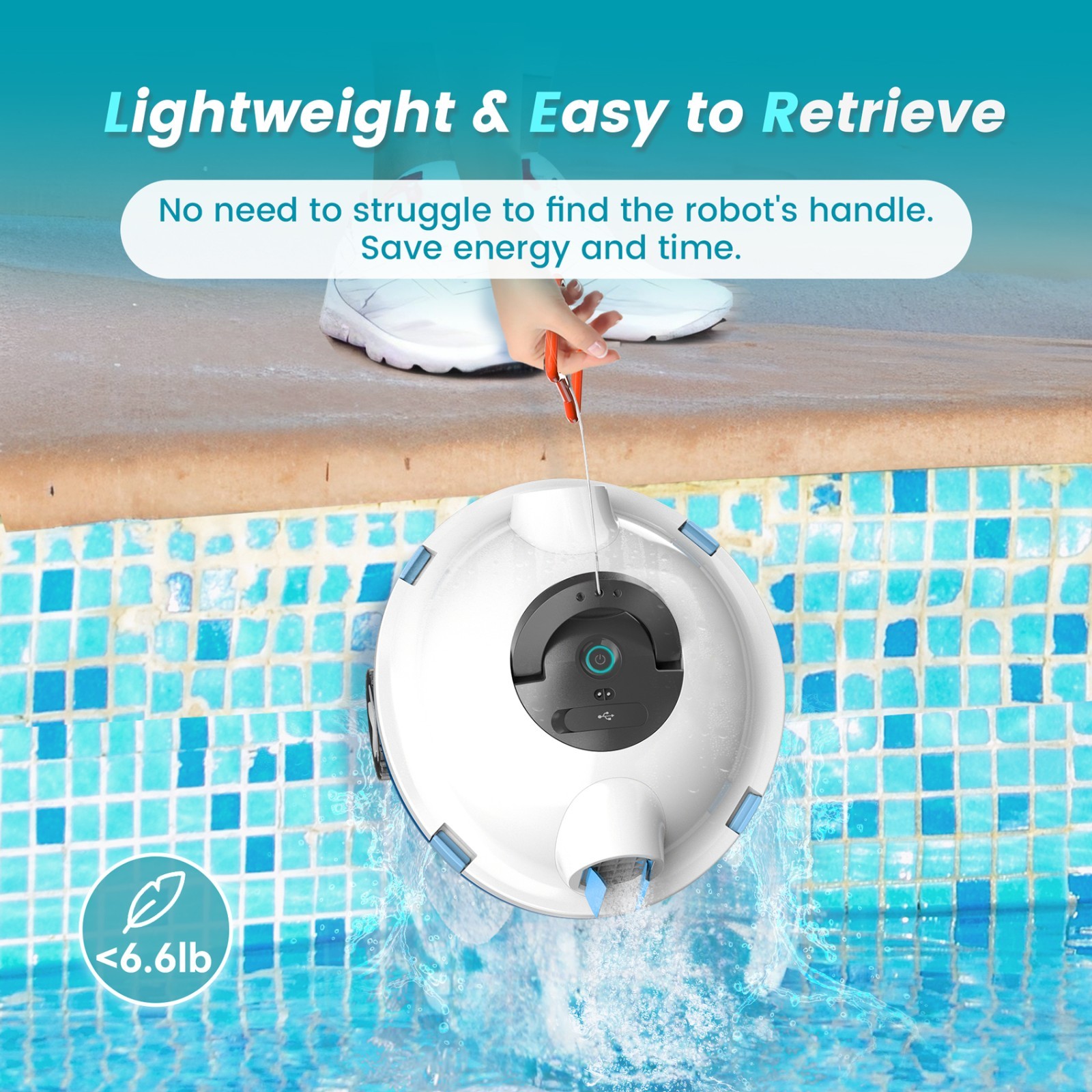Smart Pool Robot Cleaner with 60 mini Long-Lasting Battery, Powerful Suction for