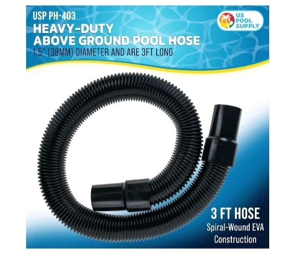 PH-403 3Ft Heavy-Duty Above Ground Pool Hose 1.5&Prime; Black Filter Connecting Hose