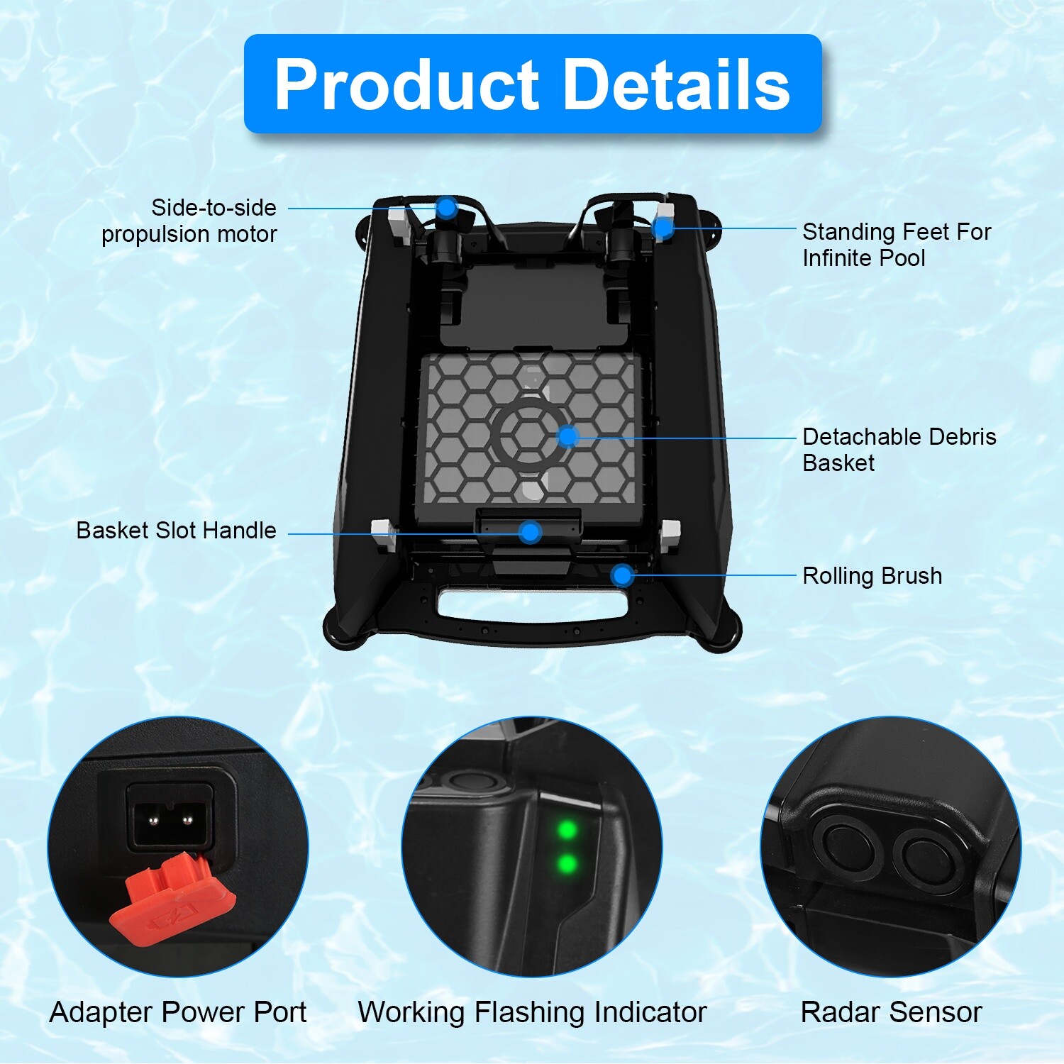 Solar Powered Auto Robotic Pool Surface Skimmer Cleaner w Cleaning Battery Power