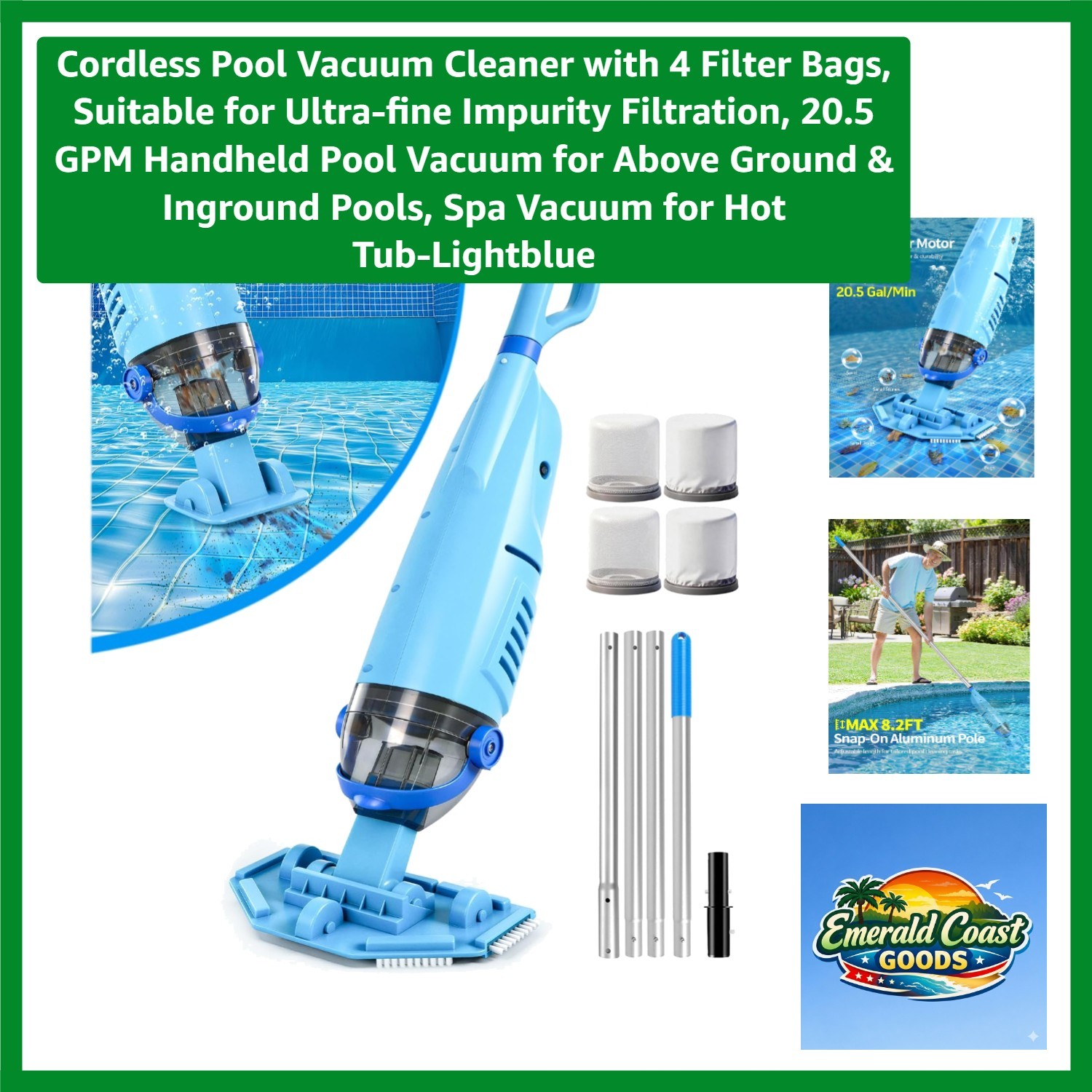 Ultra-Fine Filtration Cordless Pool Vacuum – 60 Minutes of Continuous Cleaning