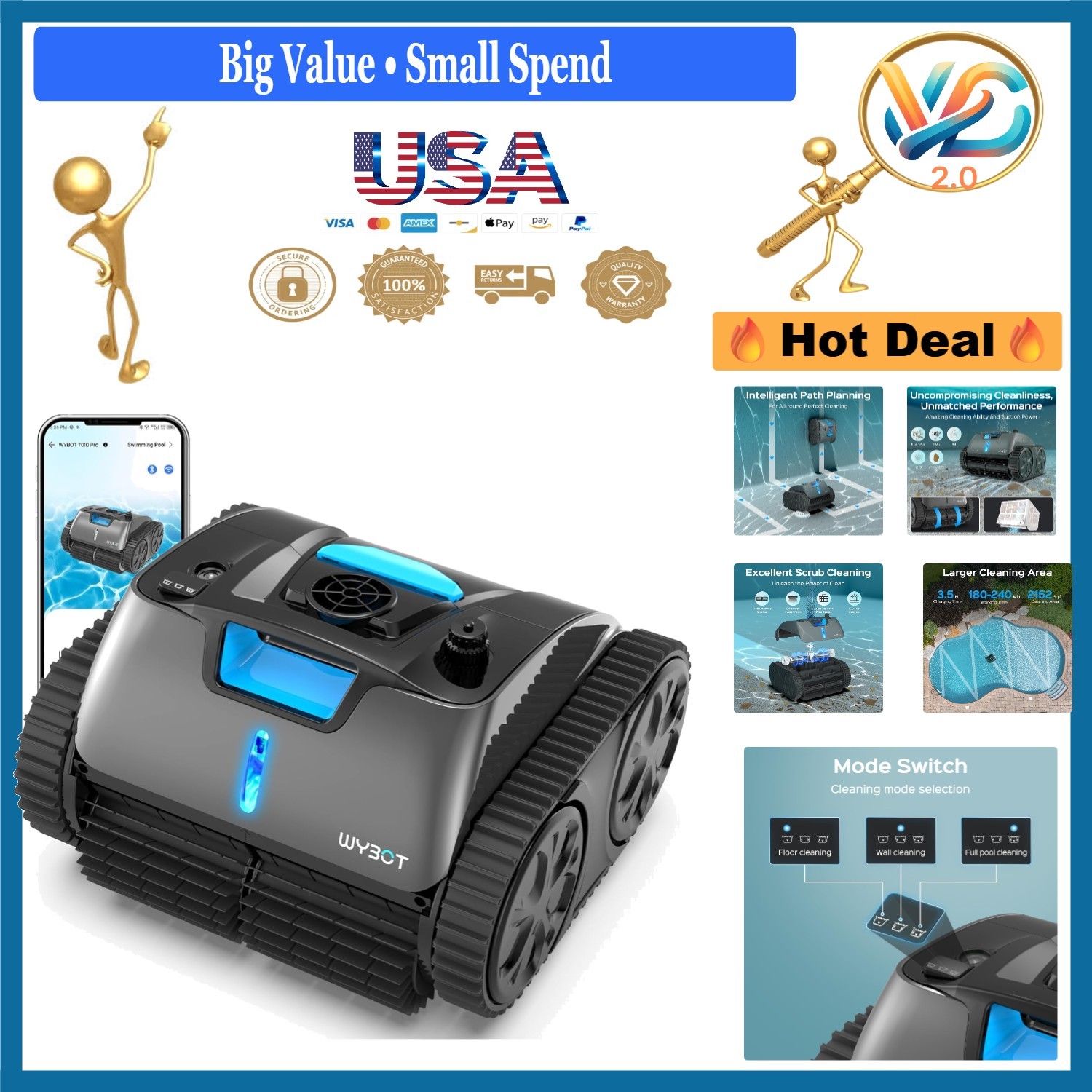 C1 Max Robotic Pool Vacuum Inground Pool Cleaner APP Wall Climbing