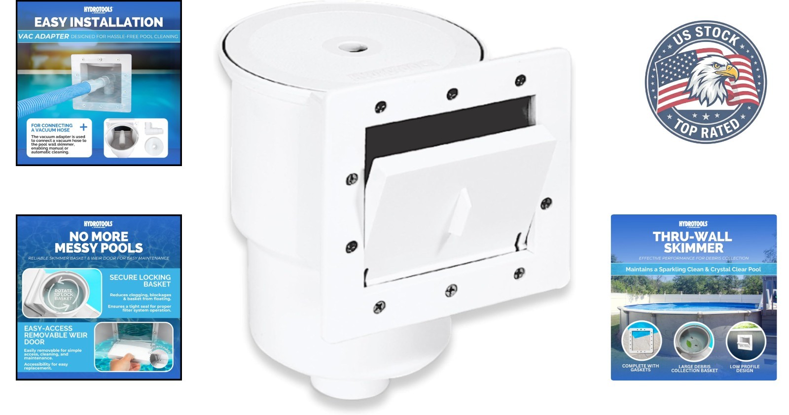 Standard White Thru-Wall Skimmer Kit with Vacuum Plate – Easy Installation