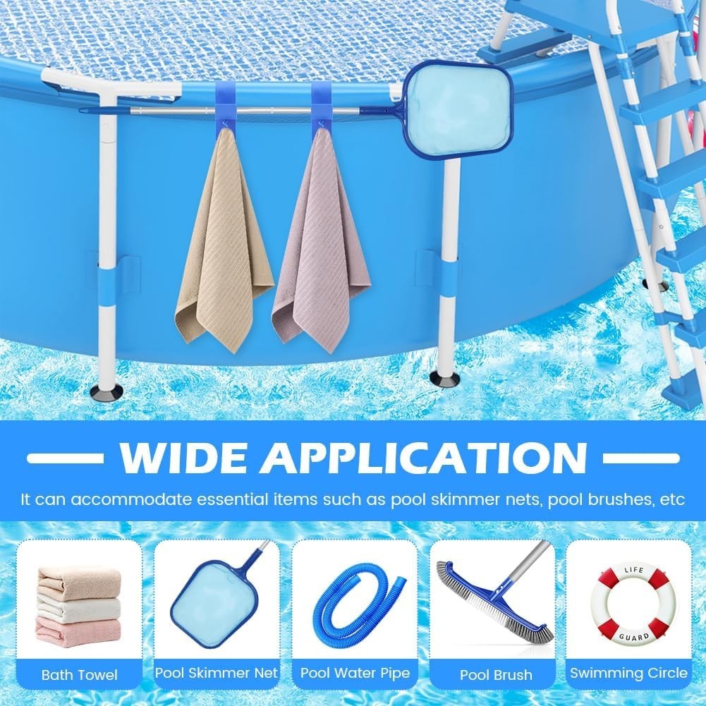 Poolside Pool Leaf Skimmer Net Holder, Swimming Pool Pole Hanger Hooks, 2 Hooks