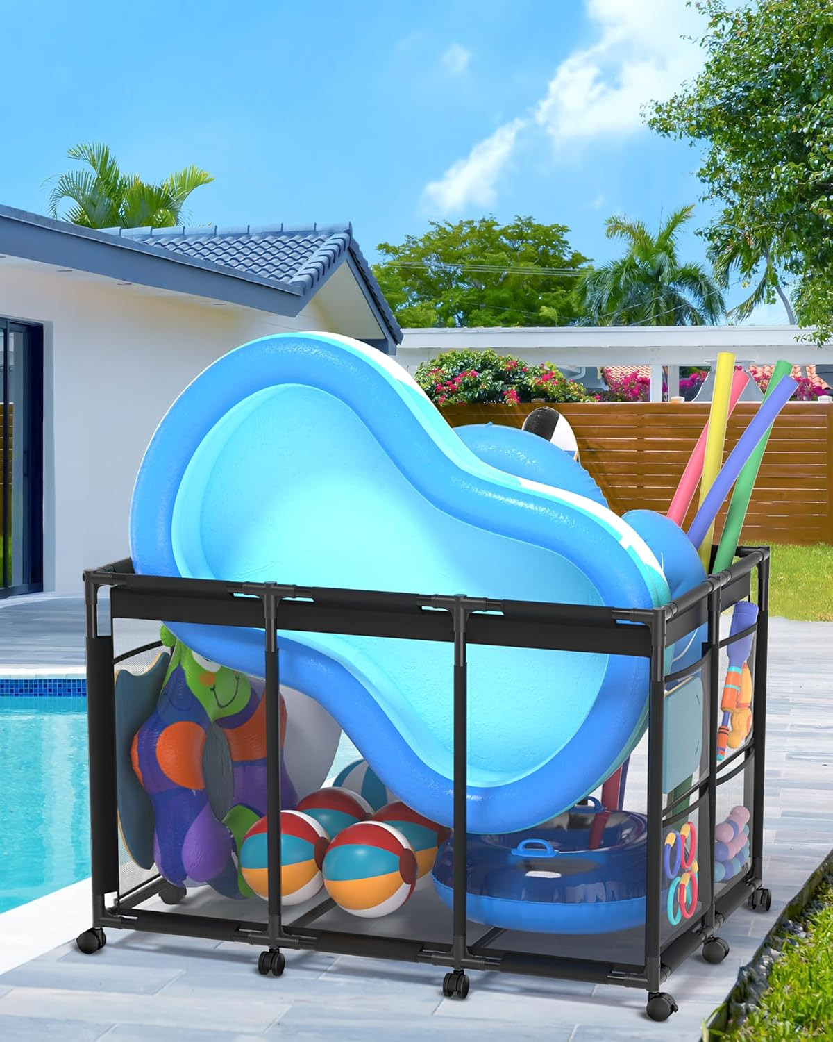 Pool Storage Bin Xx-Large, Nylon Mesh Pool Float Storage Organizer for Noodles,