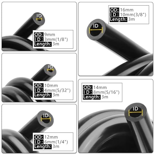 10FT Automotive Vacuum Hose 5PCS – 1/8&Prime; 5/32&Prime; 1/4&Prime; 5/16&Prime; 3/8&Prime; ID High