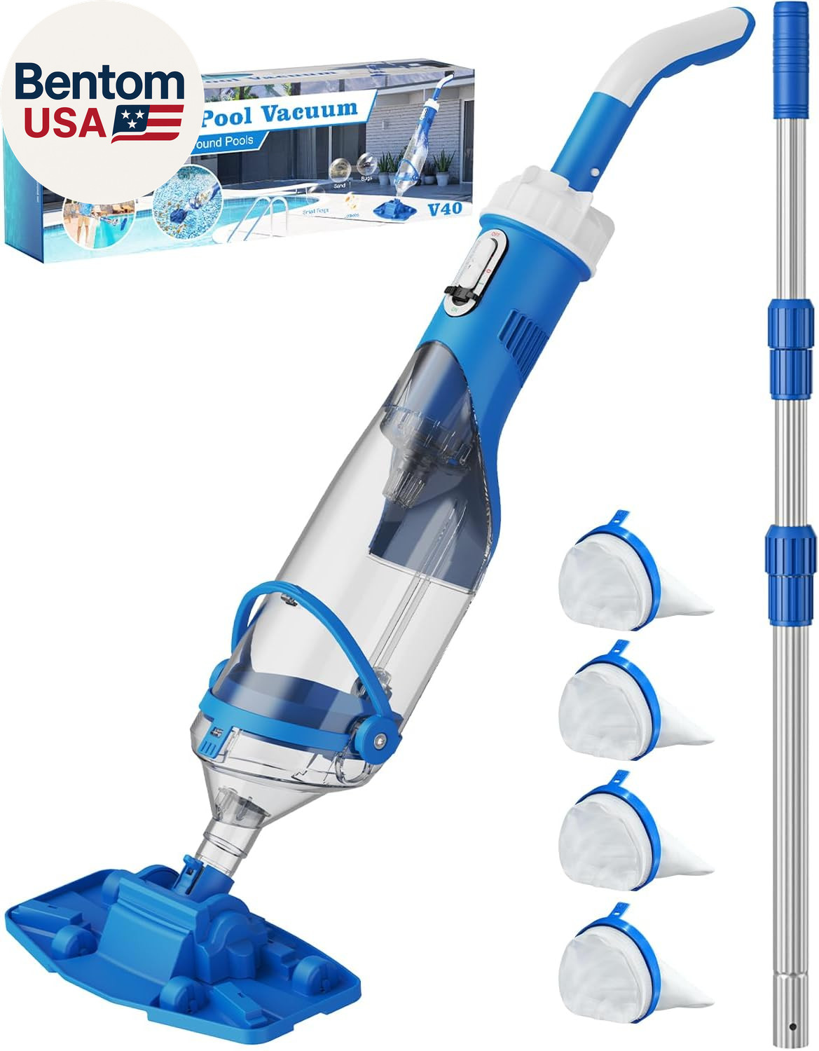 Cordless Pool Vacuum with Telescopic Pole, 18.5 GPM Powerful Suction, 1.5H Super