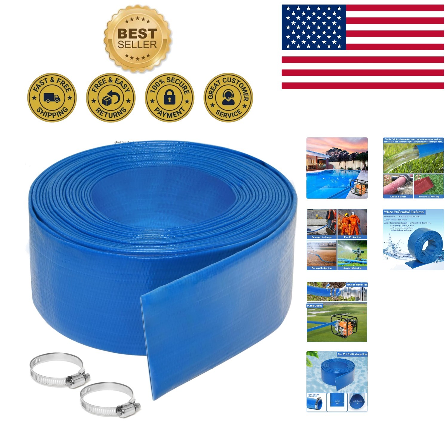 Durable 2&Prime; x 25 FT Pool Backwash Hose – Reinforced PVC for High Pressure Use